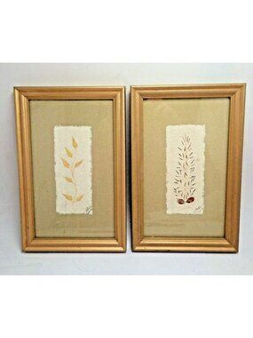Pressed Natural Leaf Art Signed Framed Handmade Country Cottagecore 2002 2003